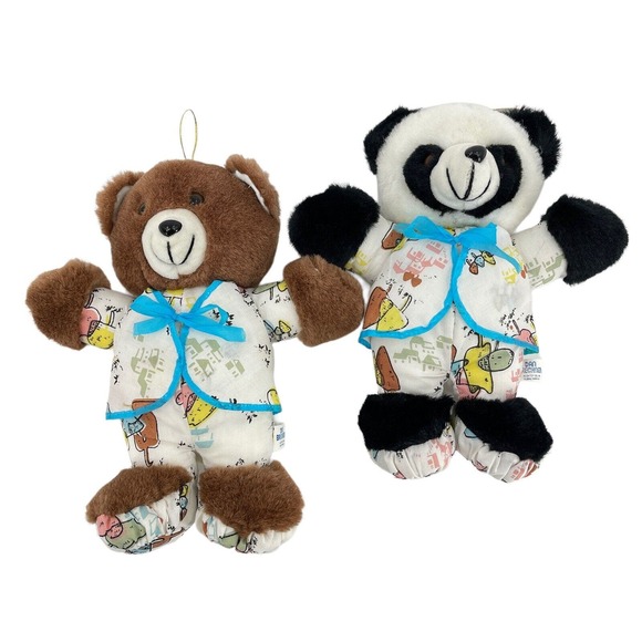 Set of 2 Dan Brechner Bears in Pajamas 10" Stuffed Animal Plush Panda & Teddy - Picture 1 of 6